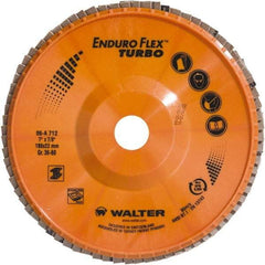 WALTER Surface Technologies - 36 & 60 Grit, 7" Disc Diam, 7/8" Center Hole, Type 27 Ceramic Flap Disc - 8,600 Max RPM, Plastic Backing, Arbor Attaching System, Coated - Industrial Tool & Supply