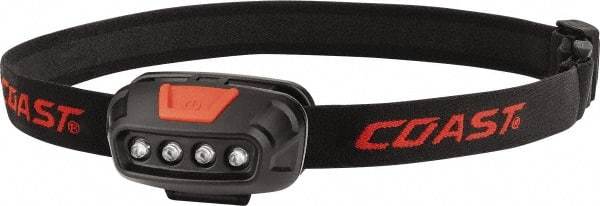 Coast Cutlery - White, Red LED Bulb, 130 Lumens, Hands-free Flashlight - Black, Red Plastic Body, 2 AAA Batteries Included - Industrial Tool & Supply