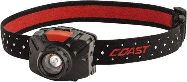 Coast Cutlery - White LED Bulb, 300 Lumens, Hands-free Flashlight - Black, Red Plastic Body, 3 AAA Batteries Included - Industrial Tool & Supply