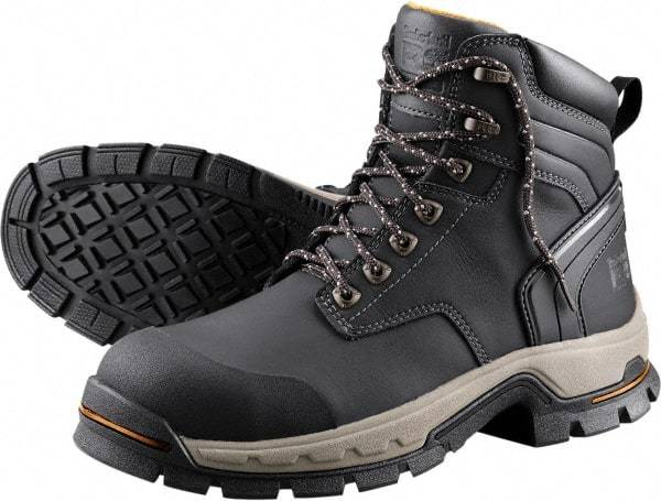 Timberland PRO - Men's Size 7.5 Wide Width Steel Work Boot - Black, Microfiber Upper, Rubber Outsole, 6" High, Non-Slip, Safety Toe - Industrial Tool & Supply