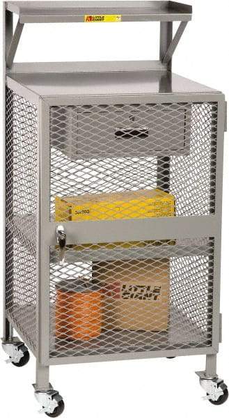 Little Giant - 1,000 Lb Capacity, 4 Shelf, 1 Drawer Enclosed Mobile Shop Desk - 24" Wide x 22" Deep x 52" High, Steel, Gray - Industrial Tool & Supply