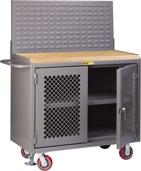 Little Giant - Mobile Bench Cabinet with Louvered Panel - Steel, Fixed Leg, Gray, 53-1/2" Long x 24" Deep x 43" High - Industrial Tool & Supply
