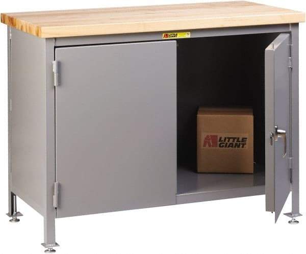Little Giant - 48 Wide x 24" Deep x 37" High, Butcher Block Cabinet Work Center - Fixed Legs With Adjustable Height Glides, Gray - Industrial Tool & Supply