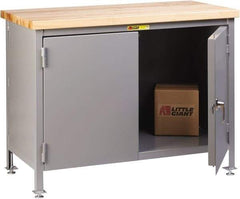 Little Giant - 72 Wide x 30" Deep x 37" High, Butcher Block Cabinet Work Center - Fixed Legs With Adjustable Height Glides, Gray - Industrial Tool & Supply