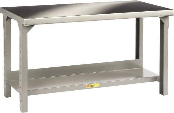 Little Giant - 48 Wide x 30" Deep x 27" High, Stainless Steel Heavy-Duty Workbench with Stainless Steel Top - Adjustable Height Legs, Gray - Industrial Tool & Supply