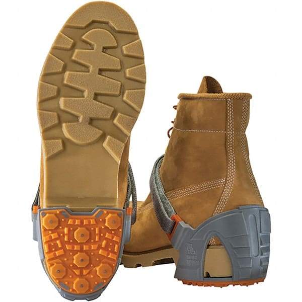 Winter Walking - Size 16+, Strap-On Cleat - Tungsten Carbide Stud Traction, Orange & Gray - Industrial Tool & Supply