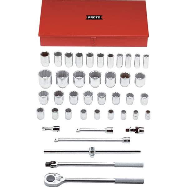 Proto - 42 Piece 3/4" Drive Chrome Finish Deep Well Socket Set - 6, 12 Points, 7/8" to 2-3/8" Range, Inch Measurement Standard - Industrial Tool & Supply