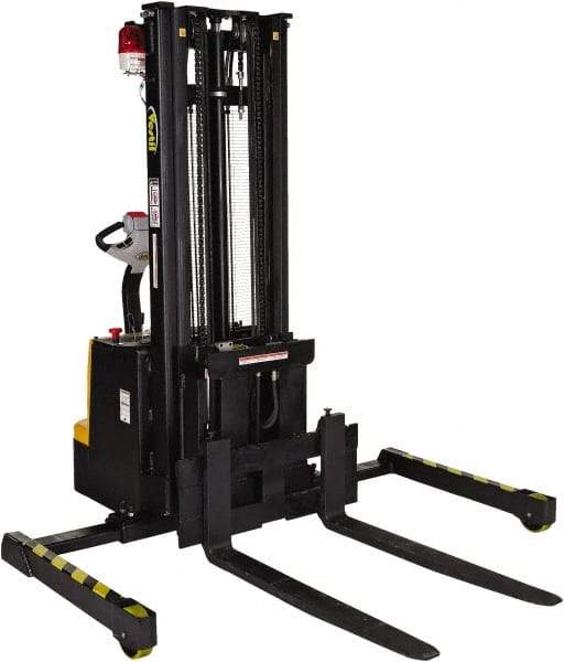 Vestil - 1,500 Lb Capacity, 118" Lift Height, Battery Powered Stacker - 2-1/2" Lowered Height, 36-1/4" Fork Length, 48" Overall Width - Industrial Tool & Supply