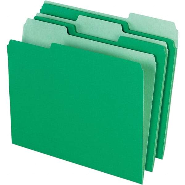 Pendaflex - 14-5/8 x 9-3/16", Letter Size, Bright Green, File Folders with Top Tab - 11 Point Stock, Assorted Tab Cut Location - Industrial Tool & Supply