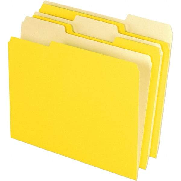 Pendaflex - 11-5/8 x 9-3/16", Letter Size, Yellow, File Folders with Top Tab - 11 Point Stock, Assorted Tab Cut Location - Industrial Tool & Supply