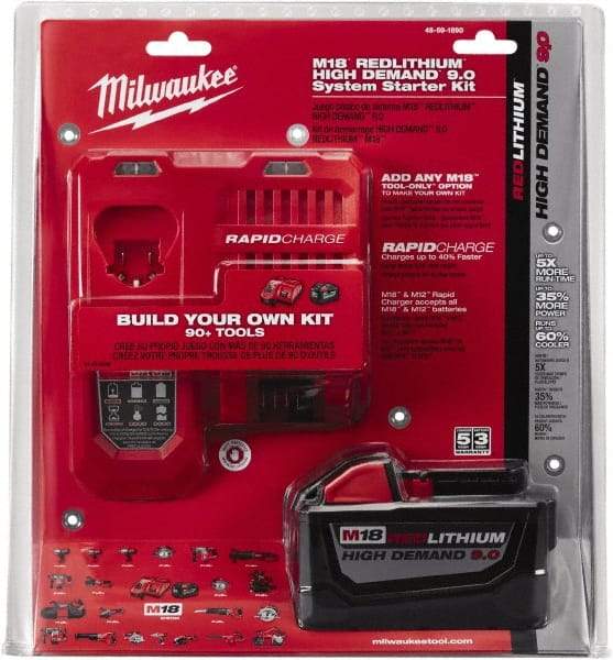 Milwaukee Tool - 18 Volt Lithium-Ion Power Tool Battery - 9 Ahr Capacity, Series M18 XC RED - Industrial Tool & Supply