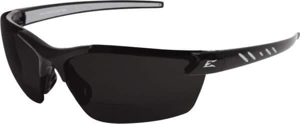 Edge Eyewear - +2, Smoke Gray Lenses, Scratch Resistant, Framed Magnifying Safety Glasses - UV Protection, Black/Gray Nylon Frame, ANSI, MCEPS - Industrial Tool & Supply