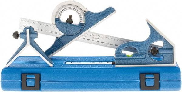 SPI - 4 Piece, 12" Combination Square Set - 1/32 & 1/64" (English/Metric) Graduation, Hardened Steel Blade, Hardened Steel Center, Protractor & Square Head - Industrial Tool & Supply