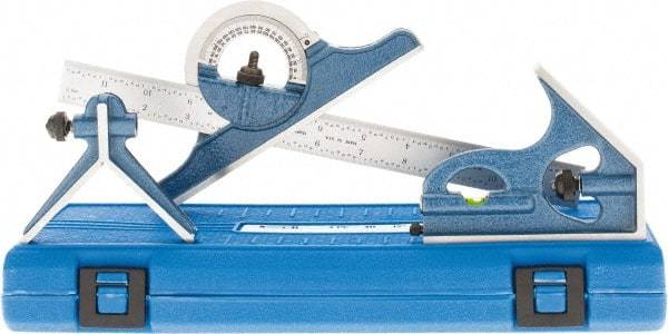 SPI - 4 Piece, 12" Combination Square Set - 1/16, 1/32, 1/64 & 1/8" (4R) Graduation, Hardened Steel Blade, Hardened Steel Center, Protractor & Square Head - Industrial Tool & Supply