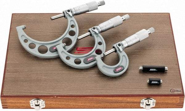 SPI - 0 to 3" Range, 3 Piece Mechanical Outside Micrometer Set - 0.0001" Graduation, 0.0001, 0.0002" Accuracy, Ratchet Stop Thimble - Industrial Tool & Supply