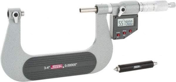 SPI - 75 to 100mm Range, Electronic Screw Thread Micrometer - Ratchet Stop Thimble, 0.00005" Graduation, 0.0002" Accuracy - Industrial Tool & Supply