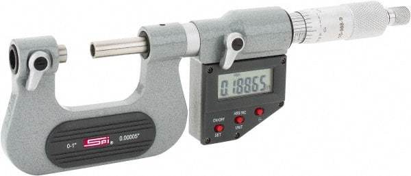 SPI - 0 to 25mm Range, Electronic Screw Thread Micrometer - Ratchet Stop Thimble, 0.00005" Graduation, 0.0001" Accuracy - Industrial Tool & Supply