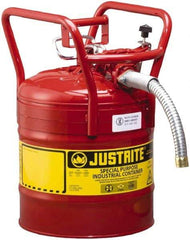 Justrite - 5 Gal Brass Type II DOT Safety Can - 17-1/2" High x 11-3/4" Diam, Red - Industrial Tool & Supply