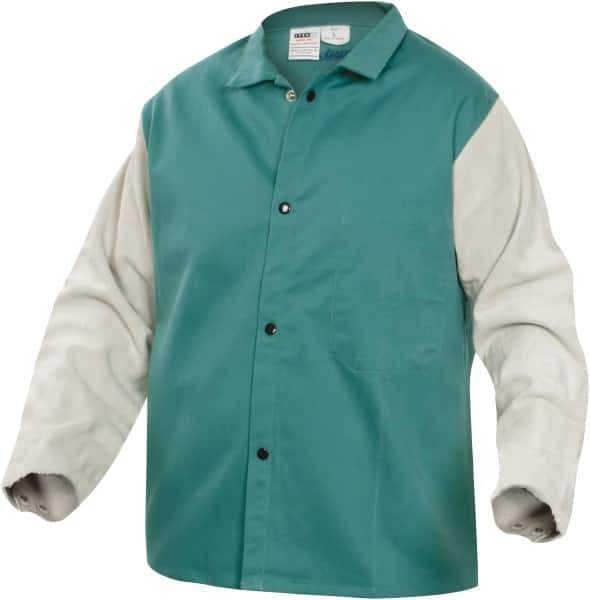 PRO-SAFE - Size M Flame Resistant/Retardant Jacket - Green, Gray, Cotton, Snaps Closure, 38 to 40" Chest - Industrial Tool & Supply