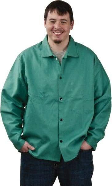 PRO-SAFE - Size 4XL Welding & Flame Resistant/Retardant Jacket - Green, Cotton, Snaps Closure, 58 to 60" Chest - Industrial Tool & Supply