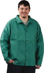 PRO-SAFE - Size M Flame Resistant/Retardant Jacket - Green, Cotton, Snaps Closure, 38 to 40" Chest - Industrial Tool & Supply