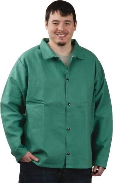 PRO-SAFE - Size L Flame Resistant/Retardant Jacket - Green, Cotton, Snaps Closure, 42 to 44" Chest - Industrial Tool & Supply