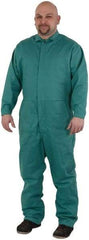 PRO-SAFE - Size M, Green, Snap, Flame Resistant/Retardant Coverall - Cotton, 5 Pockets - Industrial Tool & Supply