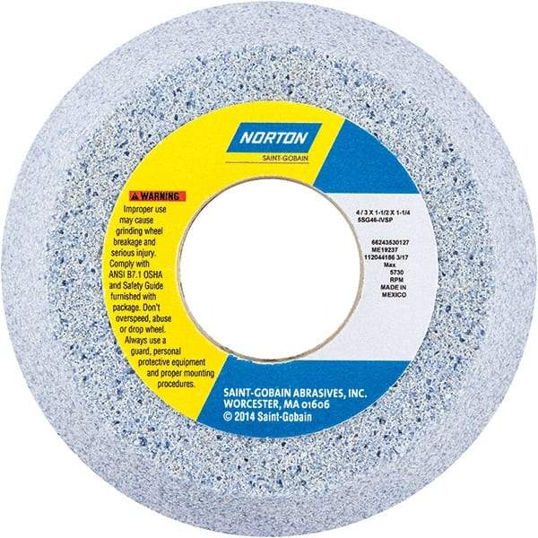 Norton - 4" Diam x 1-1/4" Hole x 1-1/2" Thick, I Hardness, 46 Grit Surface Grinding Wheel - Ceramic, Type 11, Coarse Grade, 5,730 Max RPM - Industrial Tool & Supply