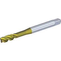 Kennametal - 5/16-18 UNC 3 Flute 3BX Modified Bottoming Spiral Flute Tap - Powdered Metal, TiCN/TiN Finish, 90mm OAL, Right Hand Flute, Right Hand Thread, Series T630 - Exact Industrial Supply