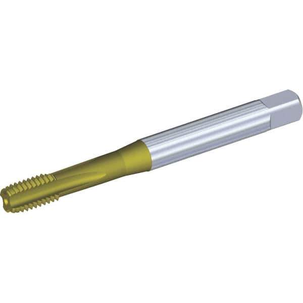 Kennametal - 1/4-28 UNF 3BX 4 Flute TiCN/TiN Finish Powdered Metal Straight Flute Machine Tap - Modified Bottoming, Right Hand Thread, 80mm OAL, 13mm Thread Length, Oversize, Through Coolant - Exact Industrial Supply