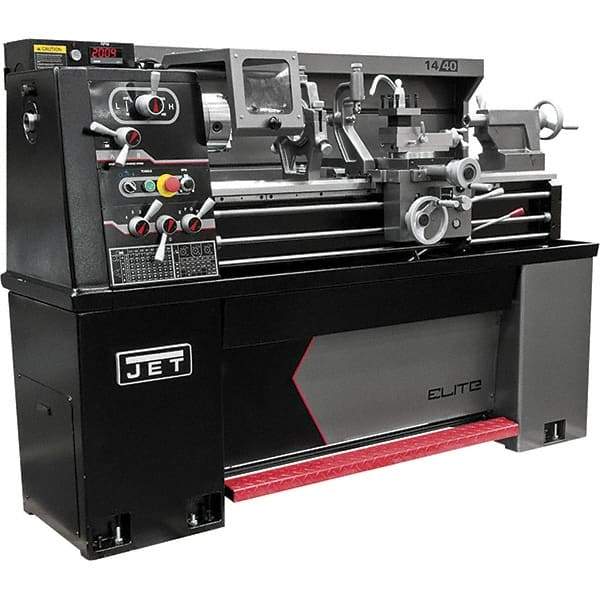 Jet - 14" Swing, 40" Between Centers, 230 Volt, Single Phase Engine Lathe - 5MT Taper, 3 hp, 30 to 2,200 RPM, 1-1/2" Bore Diam, 30" Deep x 58" High x 77" Long - Industrial Tool & Supply