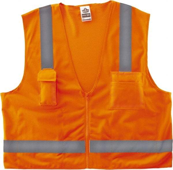 Ergodyne - Size 2X/3XL High Visibility Orange Mesh/Solid Surveyor's Vest - 52 to 58" Chest, ANSI/ISEA 107, Zipper Closure, 4 Pockets, Polyester - Industrial Tool & Supply