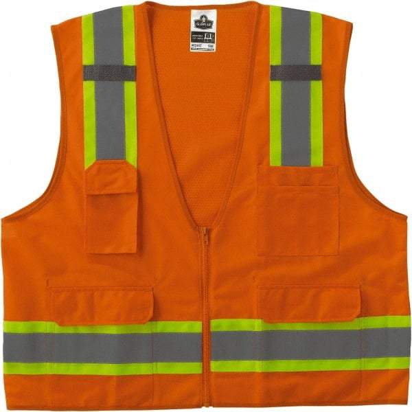 Ergodyne - Size 2X/3XL High Visibility Orange Mesh/Solid Surveyor's Vest - 52 to 58" Chest, ANSI/ISEA 107, Zipper Closure, 6 Pockets, Polyester - Industrial Tool & Supply
