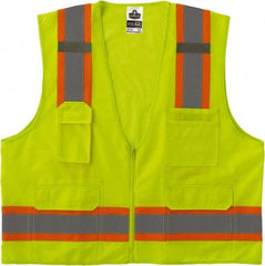 Ergodyne - Size 2X/3XL High Visibility Lime Mesh/Solid Surveyor's Vest - 52 to 58" Chest, ANSI/ISEA 107, Zipper Closure, 6 Pockets, Polyester - Industrial Tool & Supply