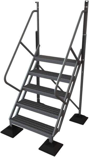 TRI-ARC - 92" 5 Step Configurable Rooftop Ladder - 50° Incline, 500 Lb Capacity, 50" Platform Height, 52-3/4" Base Width x 50" Base Depth, Serrated - Industrial Tool & Supply