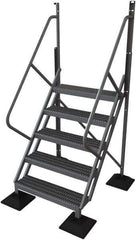 TRI-ARC - 92" 5 Step Configurable Rooftop Ladder - 50° Incline, 500 Lb Capacity, 50" Platform Height, 52-3/4" Base Width x 50" Base Depth, Serrated - Industrial Tool & Supply