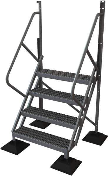 TRI-ARC - 82" 4 Step Configurable Rooftop Ladder - 50° Incline, 500 Lb Capacity, 40" Platform Height, 52-3/4" Base Width x 40" Base Depth, Serrated - Industrial Tool & Supply