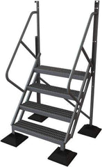 TRI-ARC - 82" 4 Step Configurable Rooftop Ladder - 50° Incline, 500 Lb Capacity, 40" Platform Height, 52-3/4" Base Width x 40" Base Depth, Serrated - Industrial Tool & Supply