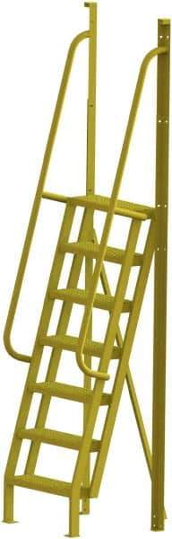 TRI-ARC - 112" 7 Step Configurable Crossover Ladder - 75° Incline, 1,000 Lb Capacity, 70" Platform Height, 30" Base Width x 28" Base Depth, Serrated - Industrial Tool & Supply