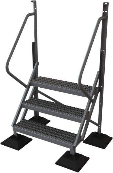 TRI-ARC - 72" 3 Step Configurable Rooftop Ladder - 50° Incline, 500 Lb Capacity, 30" Platform Height, 52-3/4" Base Width x 30" Base Depth, Serrated - Industrial Tool & Supply
