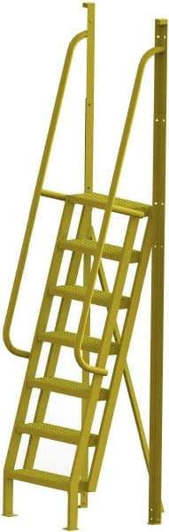 TRI-ARC - 112" 7 Step Configurable Crossover Ladder - 75° Incline, 1,000 Lb Capacity, 70" Platform Height, 30" Base Width x 28" Base Depth, Perforated Tread - Industrial Tool & Supply