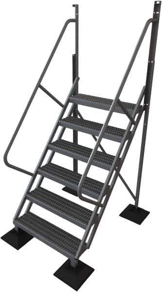 TRI-ARC - 102" 6 Step Configurable Rooftop Ladder - 50° Incline, 500 Lb Capacity, 60" Platform Height, 52-3/4" Base Width x 60" Base Depth, Serrated - Industrial Tool & Supply