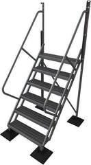 TRI-ARC - 102" 6 Step Configurable Rooftop Ladder - 50° Incline, 500 Lb Capacity, 60" Platform Height, 52-3/4" Base Width x 60" Base Depth, Serrated - Industrial Tool & Supply