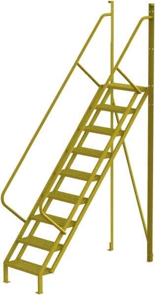 TRI-ARC - 132" 9 Step Configurable Crossover Ladder - 50° Incline, 1,000 Lb Capacity, 90" Platform Height, 30" Base Width x 78" Base Depth, Perforated Tread - Industrial Tool & Supply