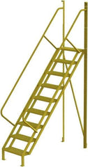 TRI-ARC - 132" 9 Step Configurable Crossover Ladder - 50° Incline, 1,000 Lb Capacity, 90" Platform Height, 30" Base Width x 78" Base Depth, Perforated Tread - Industrial Tool & Supply