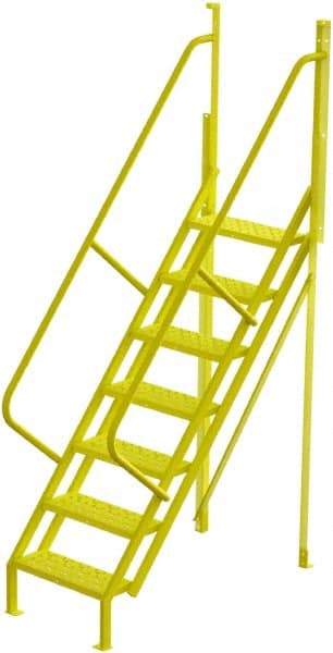TRI-ARC - 112" 7 Step Configurable Crossover Ladder - 50° Incline, 1,000 Lb Capacity, 70" Platform Height, 30" Base Width x 61" Base Depth, Perforated Tread - Industrial Tool & Supply
