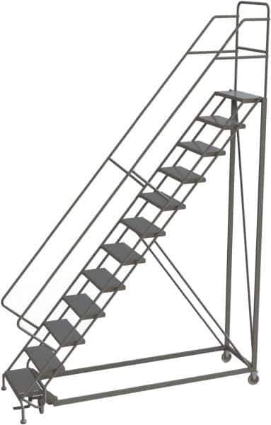 TRI-ARC - 156" 12 Step Configurable Rolling Ladder - 50° Incline, 450 Lb Capacity, 120" Platform Height, 35" Base Width x 90" Base Depth, Perforated Tread - Industrial Tool & Supply