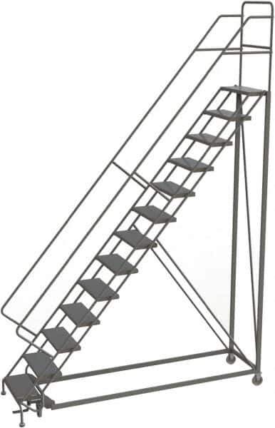 TRI-ARC - 166" 13 Step Configurable Rolling Ladder - 50° Incline, 450 Lb Capacity, 130" Platform Height, 39" Base Width x 97" Base Depth, Perforated Tread - Industrial Tool & Supply