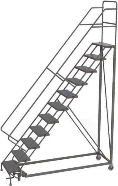 TRI-ARC - 146" 11 Step Configurable Rolling Ladder - 50° Incline, 450 Lb Capacity, 110" Platform Height, 35" Base Width x 84" Base Depth, Perforated Tread - Industrial Tool & Supply