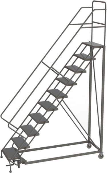 TRI-ARC - 136" 10 Step Configurable Rolling Ladder - 56° Incline, 450 Lb Capacity, 100" Platform Height, 35" Base Width x 76" Base Depth, Perforated Tread - Industrial Tool & Supply